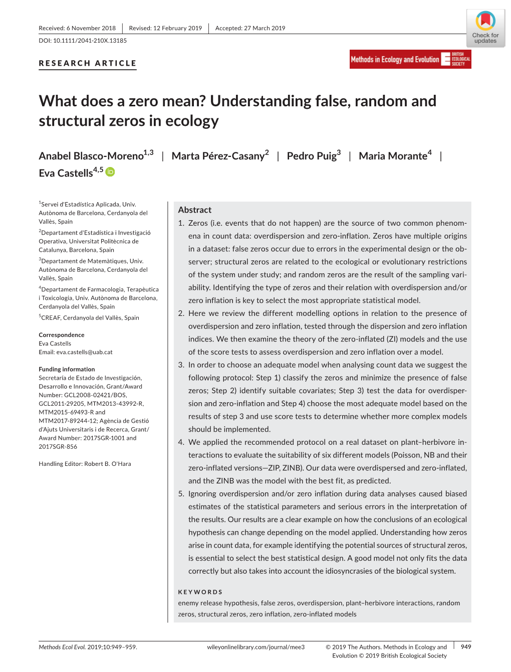 Understanding False, Random and Structural Zeros in Ecology