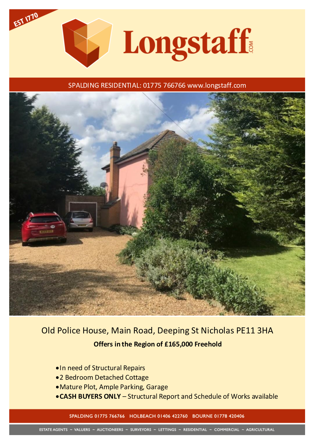 Old Police House, Main Road, Deeping St Nicholas PE11 3HA Offers in the Region of £165,000 Freehold