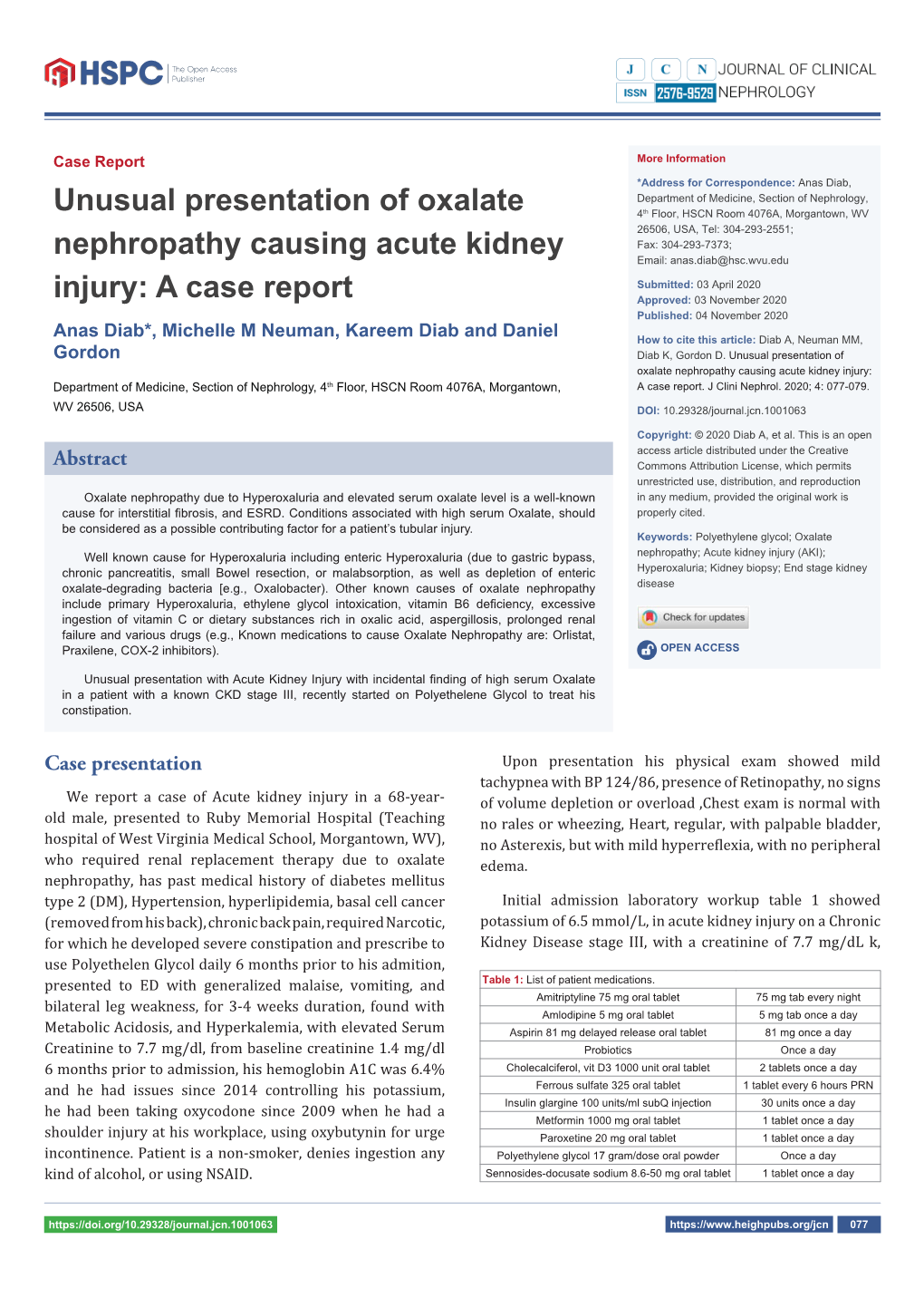 Unusual Presentation of Oxalate Nephropathy Causing Acute