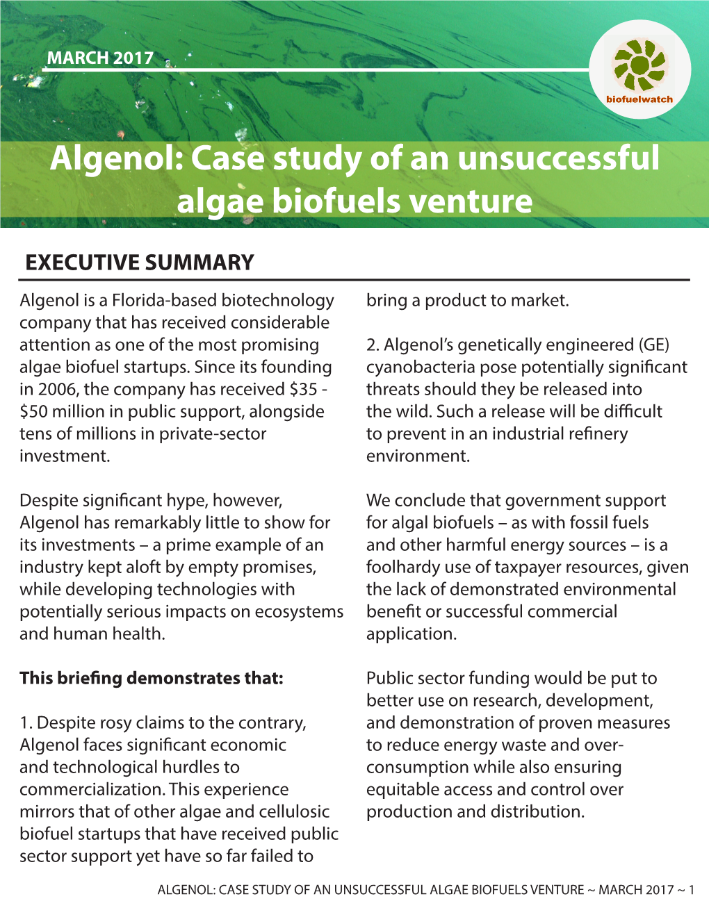 Algenol: Case Study of an Unsuccessful Algae Biofuels Venture