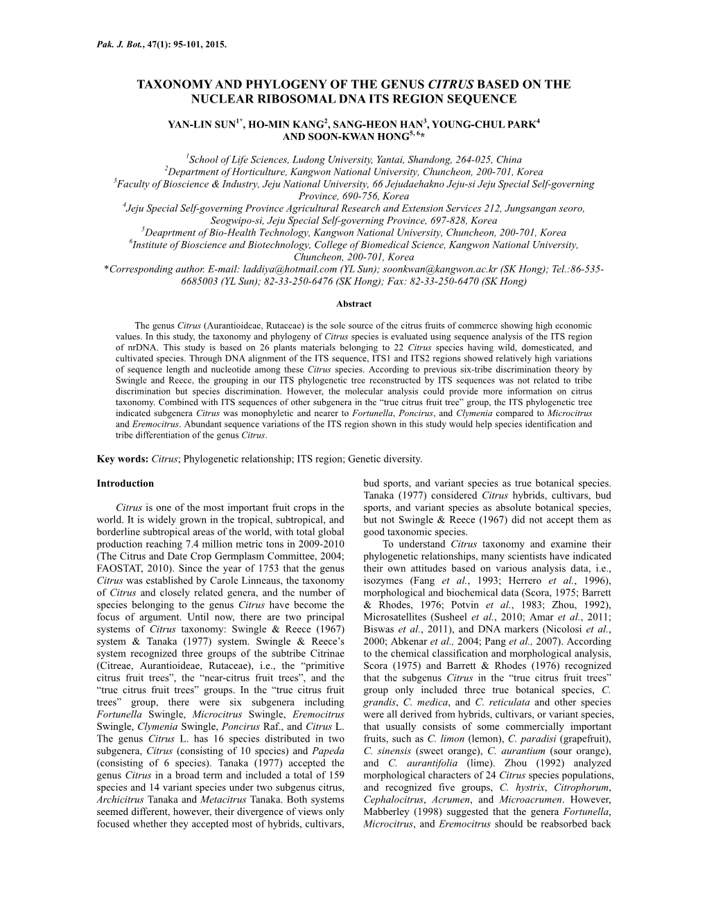 Taxonomy and Phylogeny of the Genus Citrus Based on the Nuclear Ribosomal Dna Its Region Sequence