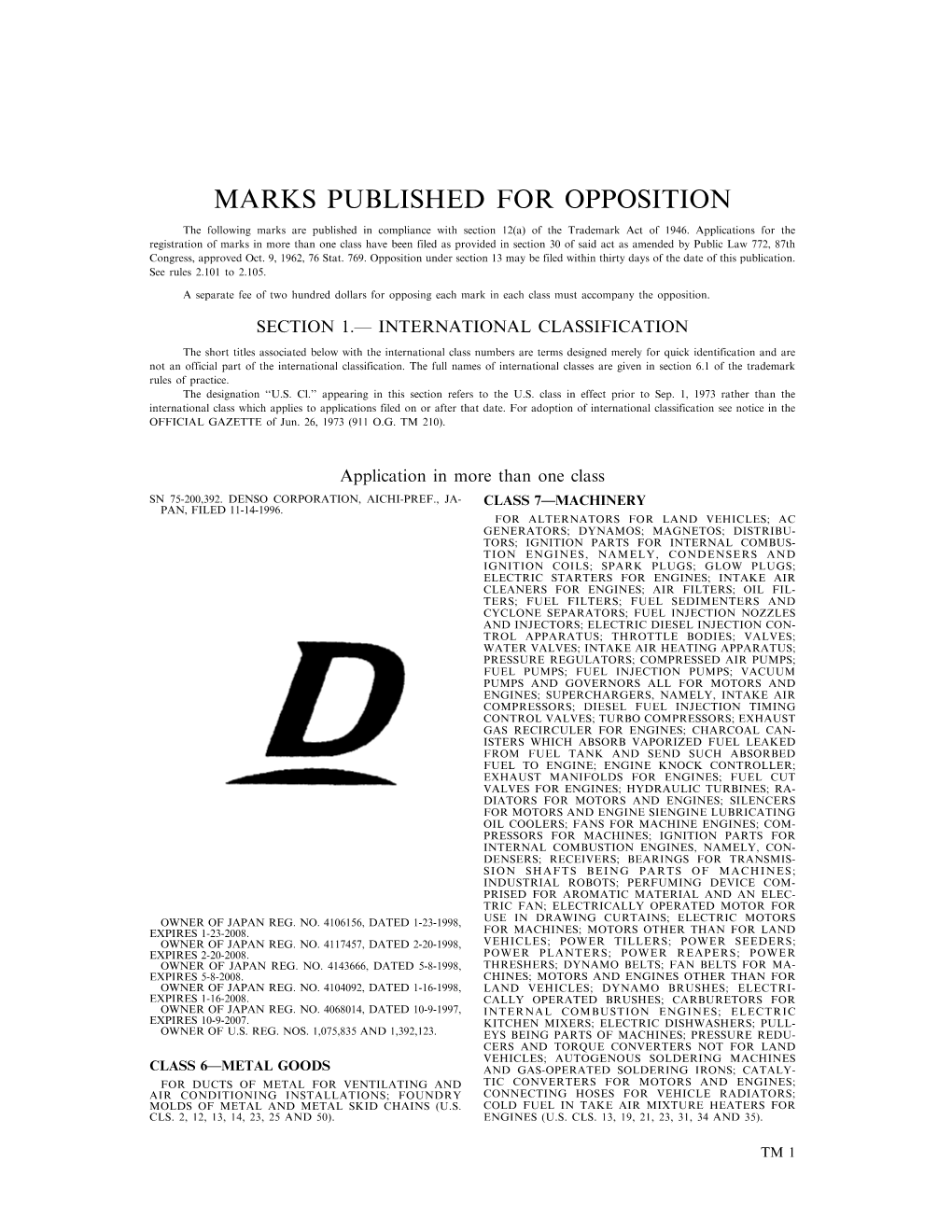 Marks Published for Opposition