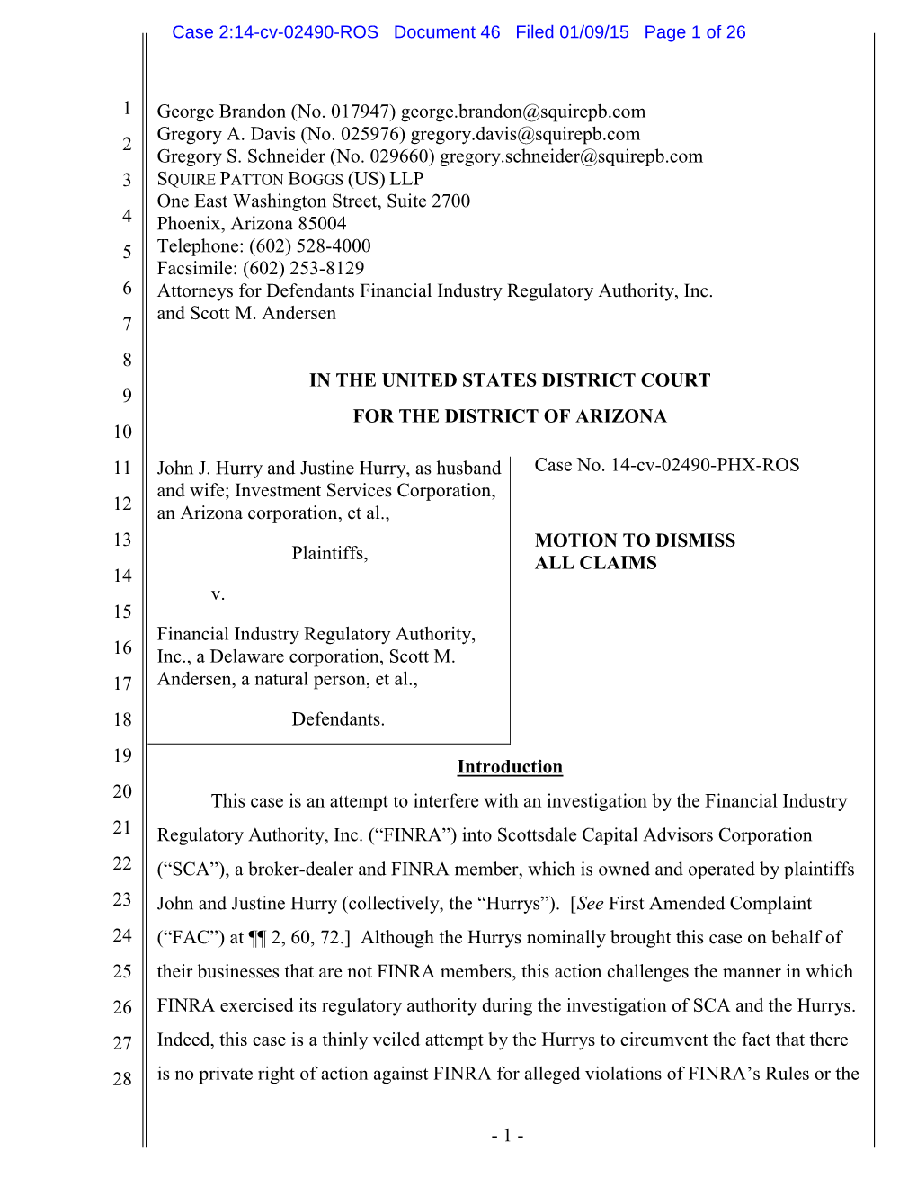 Case 2:14-Cv-02490-ROS Document 46 Filed 01/09/15 Page 1 of 26