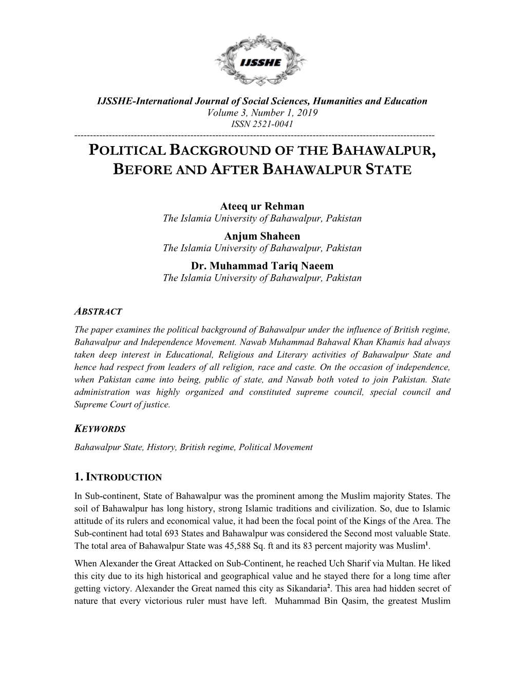 Political Background of the Bahawalpur, Before and After Bahawalpur State