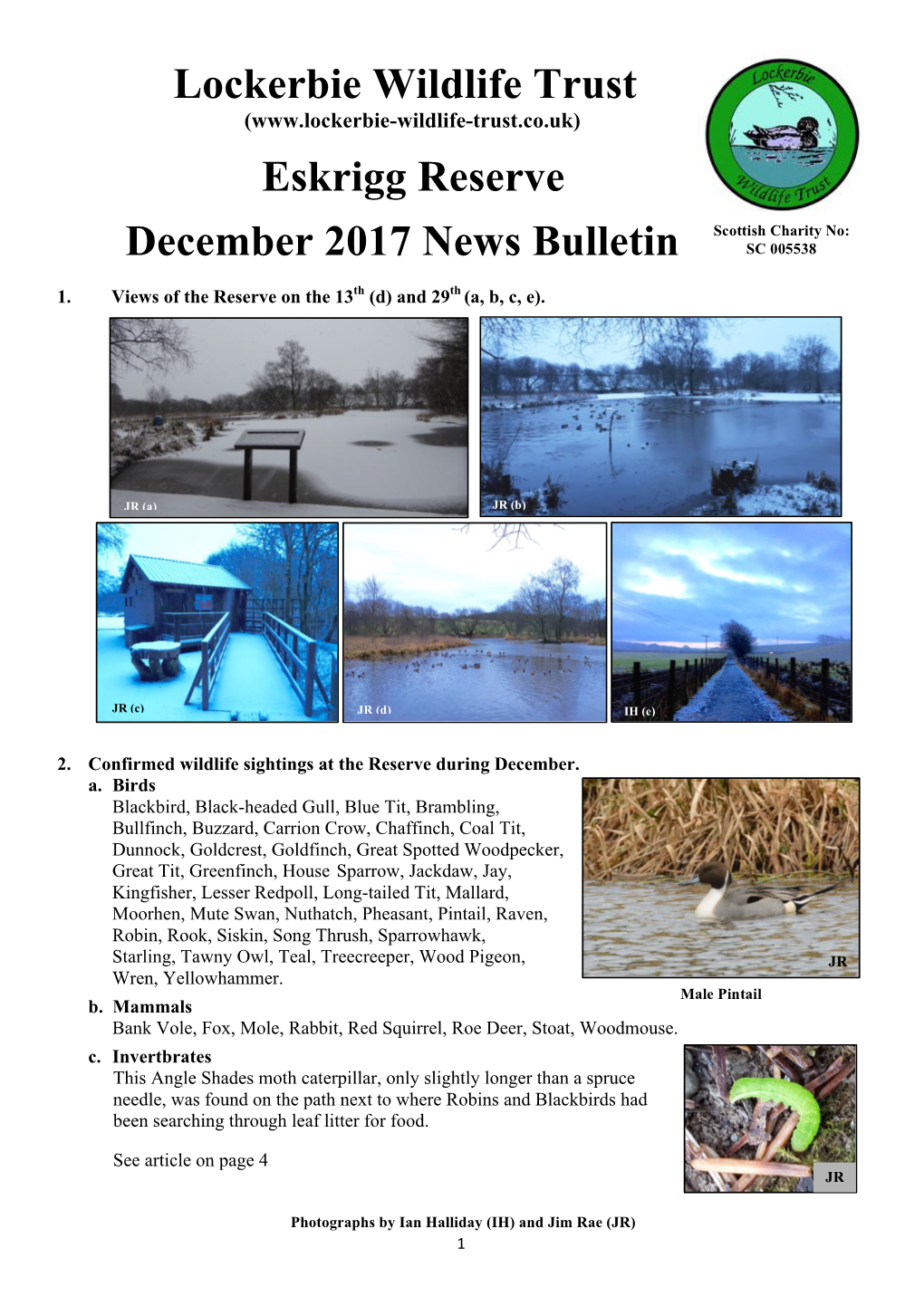Lockerbie Wildlife Trust Eskrigg Reserve December 2017 News
