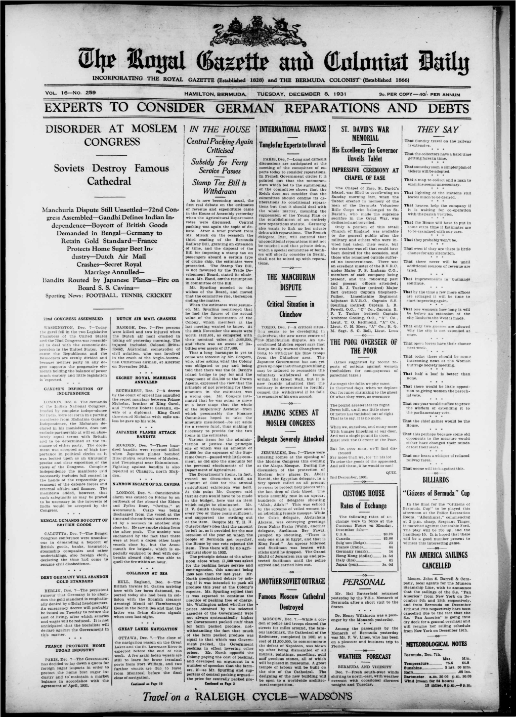 Gazette Wih Caumtat MJJ INCORPORATING the ROYAL GAZETTE (Established 1828) and the BERMUDA COLONIST^ (Established 1866)