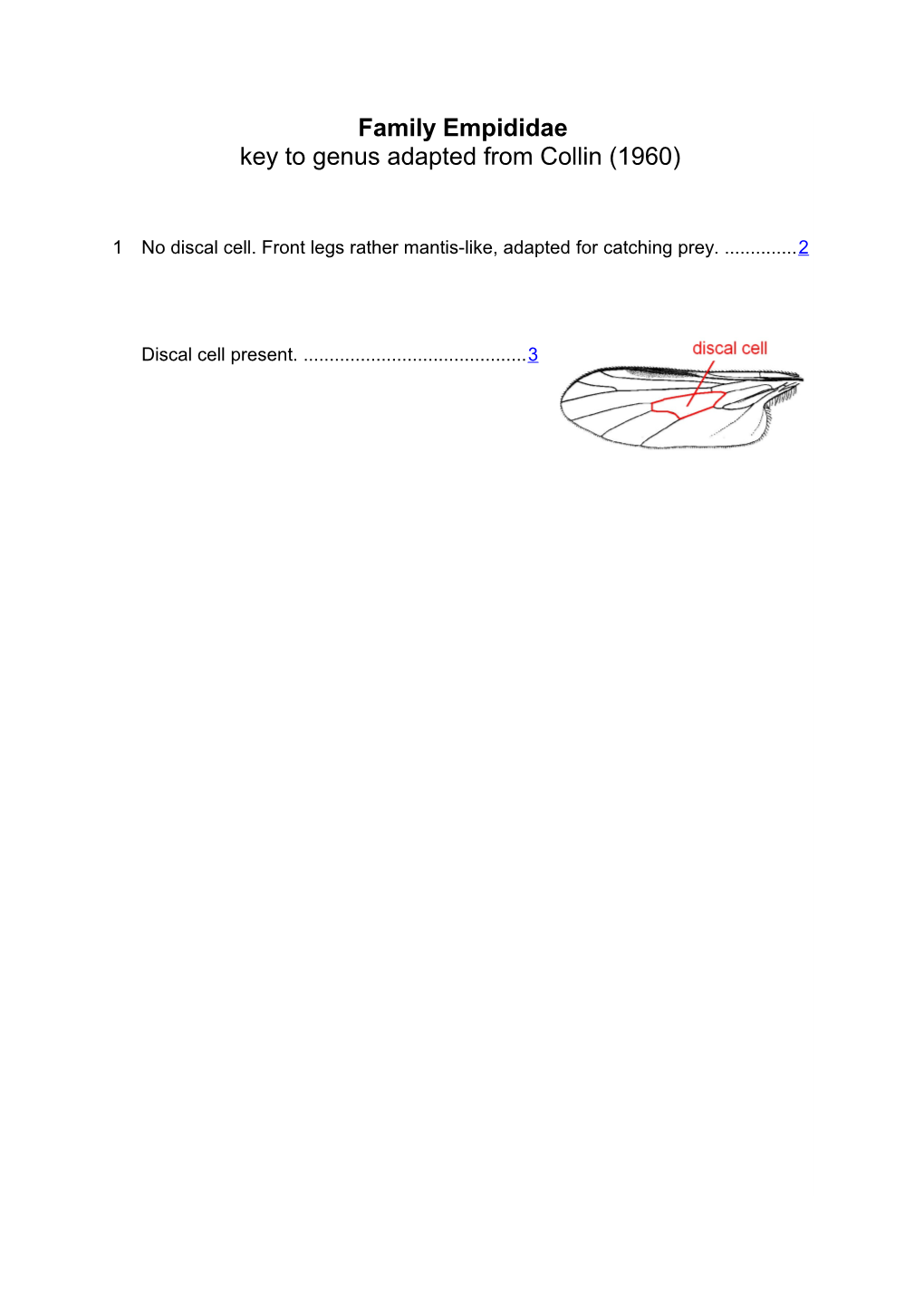 Family Empididae Key to Genus Adapted from Collin (1960)