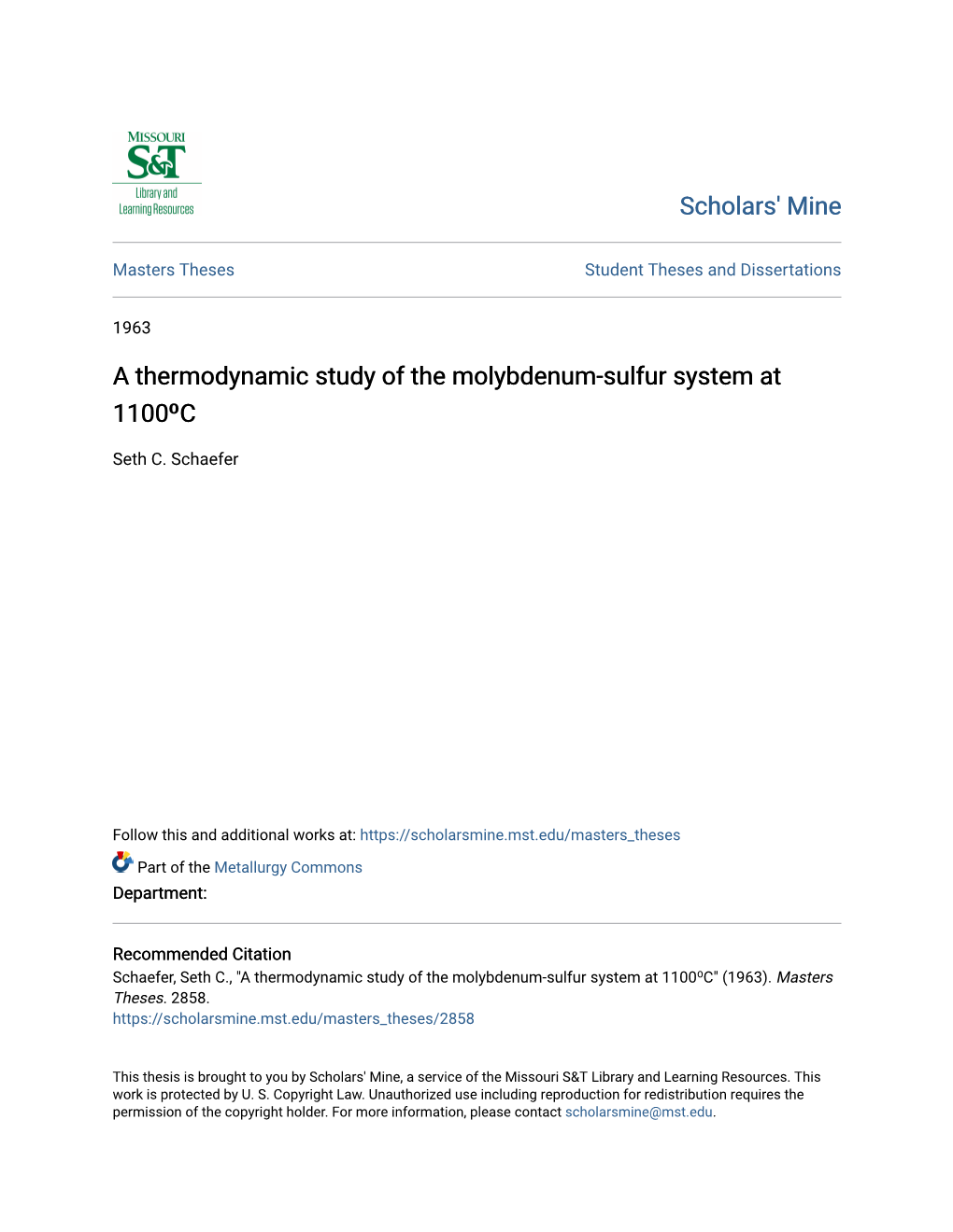 A Thermodynamic Study of the Molybdenum-Sulfur System at 1100⁰C