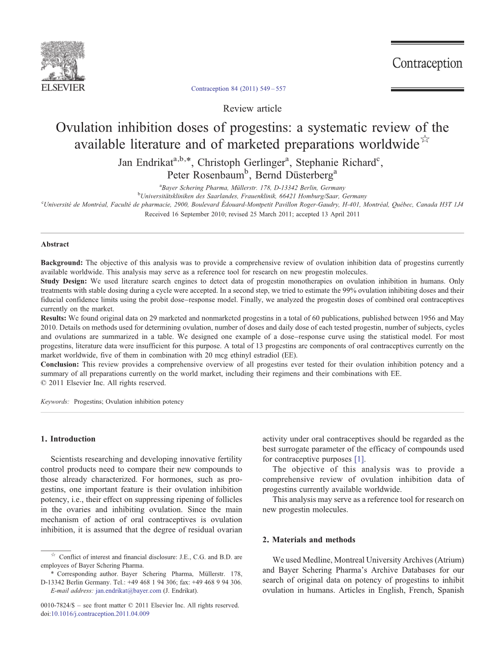 Ovulation Inhibition Doses of Progestins