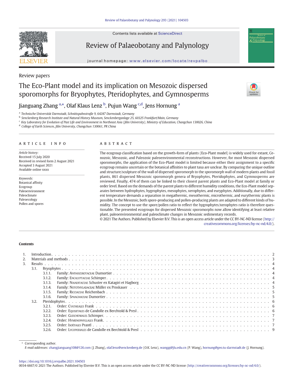 The Eco-Plant Model and Its Implication on Mesozoic Dispersed Sporomorphs for Bryophytes, Pteridophytes, and Gymnosperms