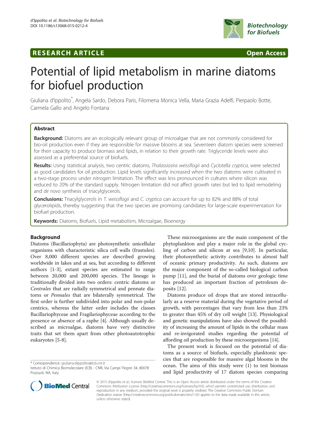 Potential of Lipid Metabolism in Marine Diatoms for Biofuel Production