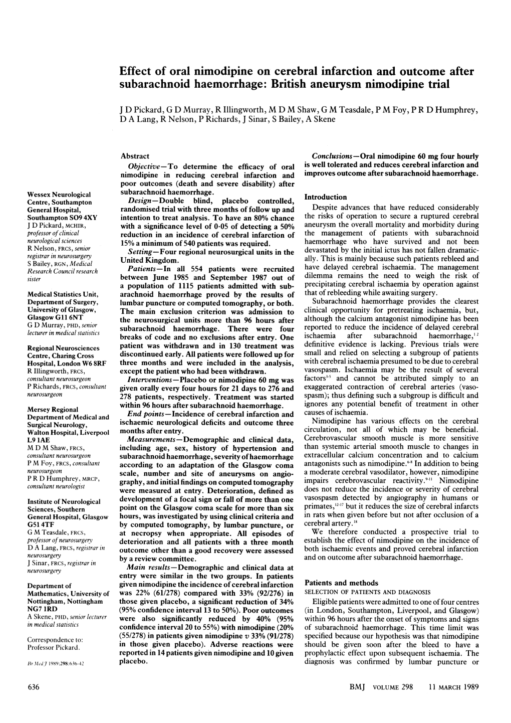 British Aneurysm Nimodipine Trial