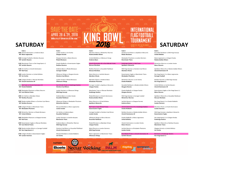 King Bowl 2018 Schedule Saturday