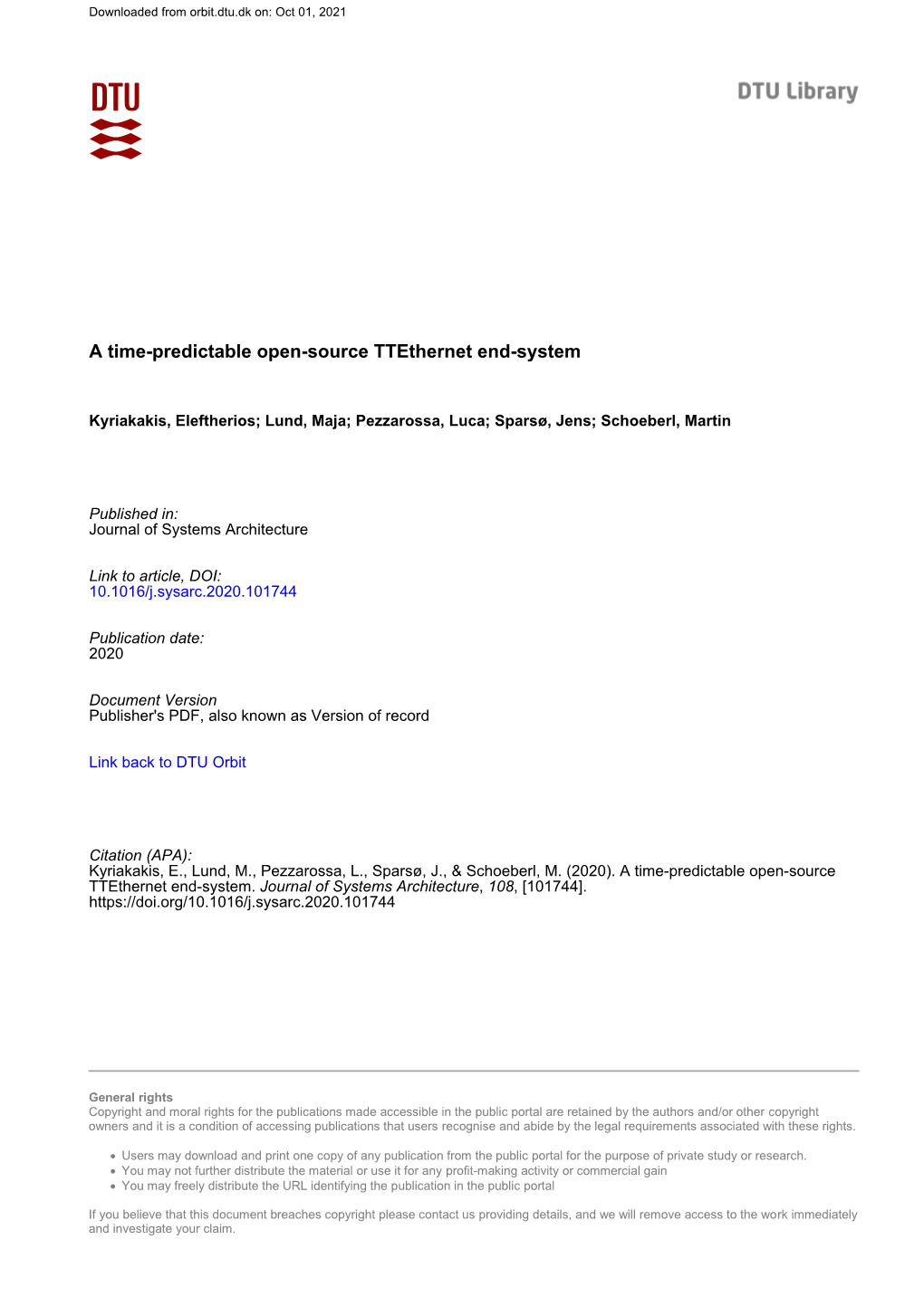 A Time-Predictable Open-Source Ttethernet End-System