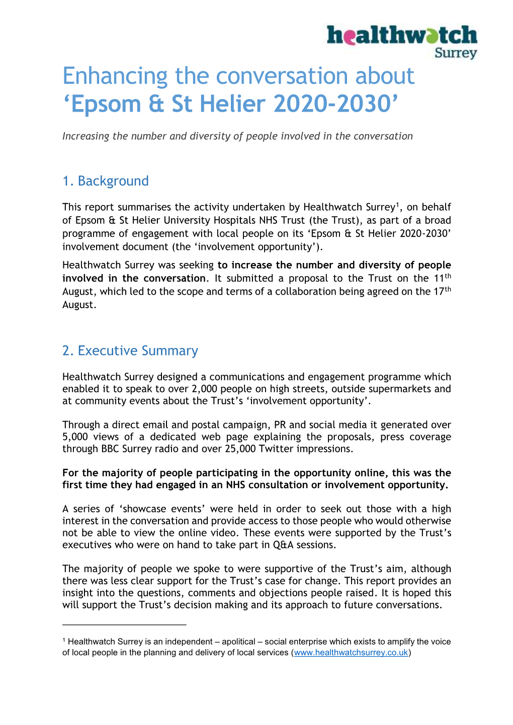 Enhancing the Conversation About 'Epsom & St Helier 2020-2030' [Pdf]