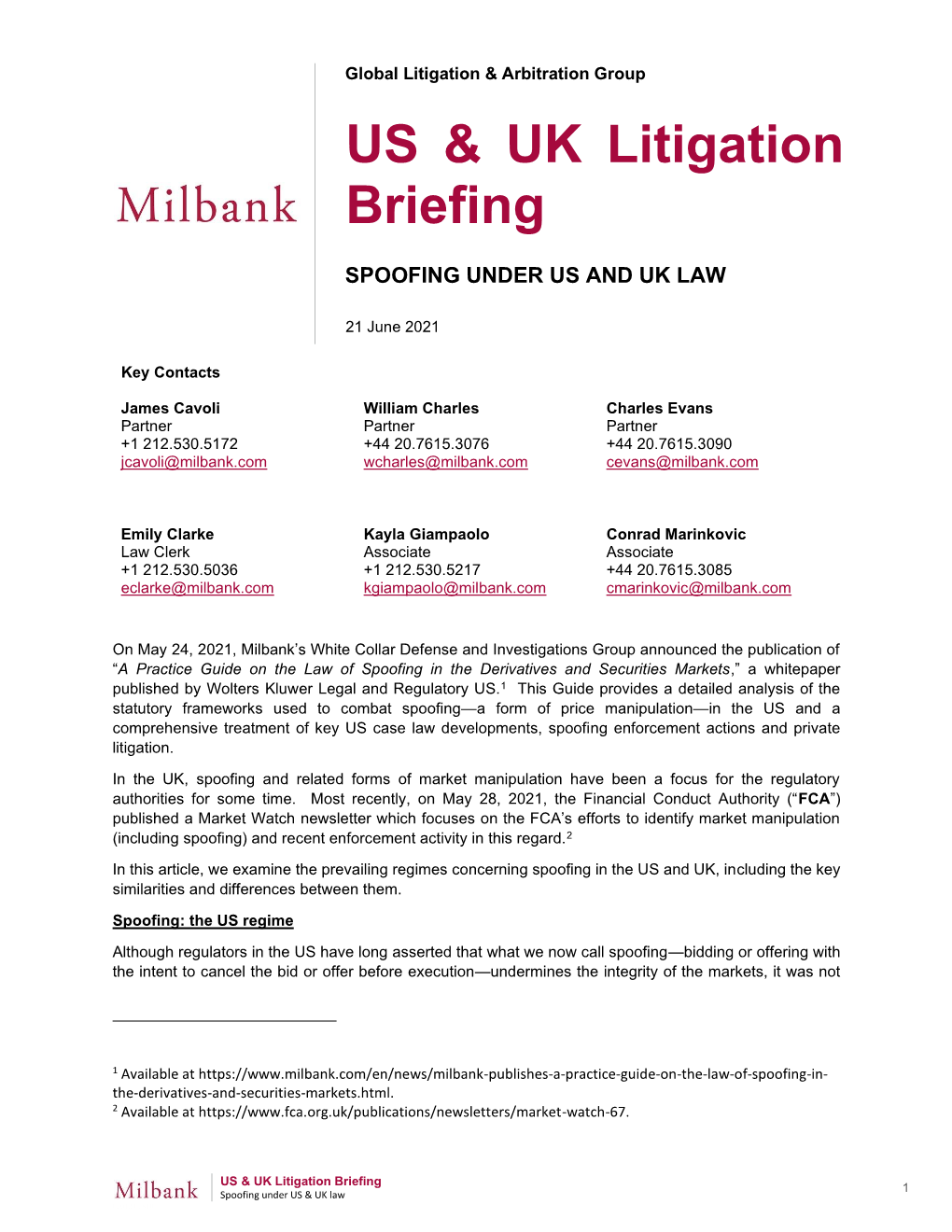US & UK Litigation Briefing