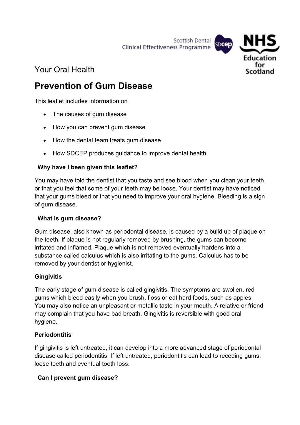 Your Oral Health - Prevention of Gum Disease