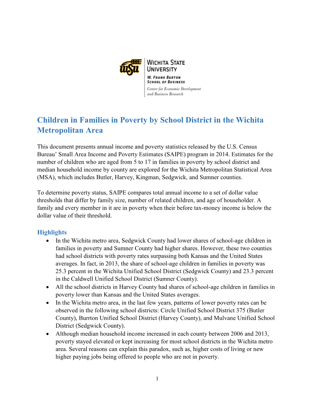 Children in Families in Poverty by School District in the Wichita Metropolitan Area