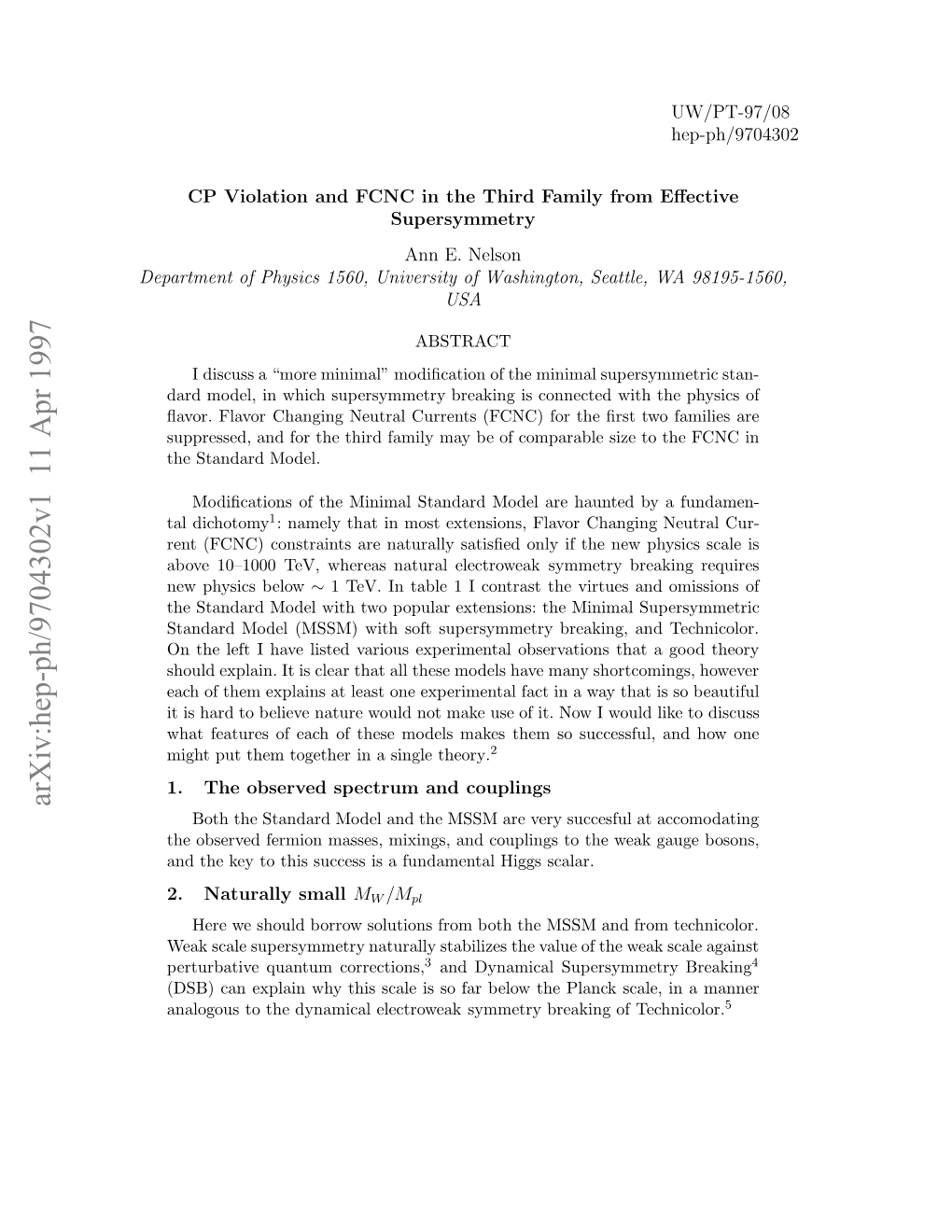 CP Violation and FCNC in the Third Family from Effective Supersymmetry