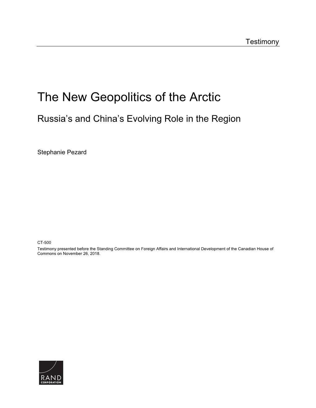 The New Geopolitics of the Arctic