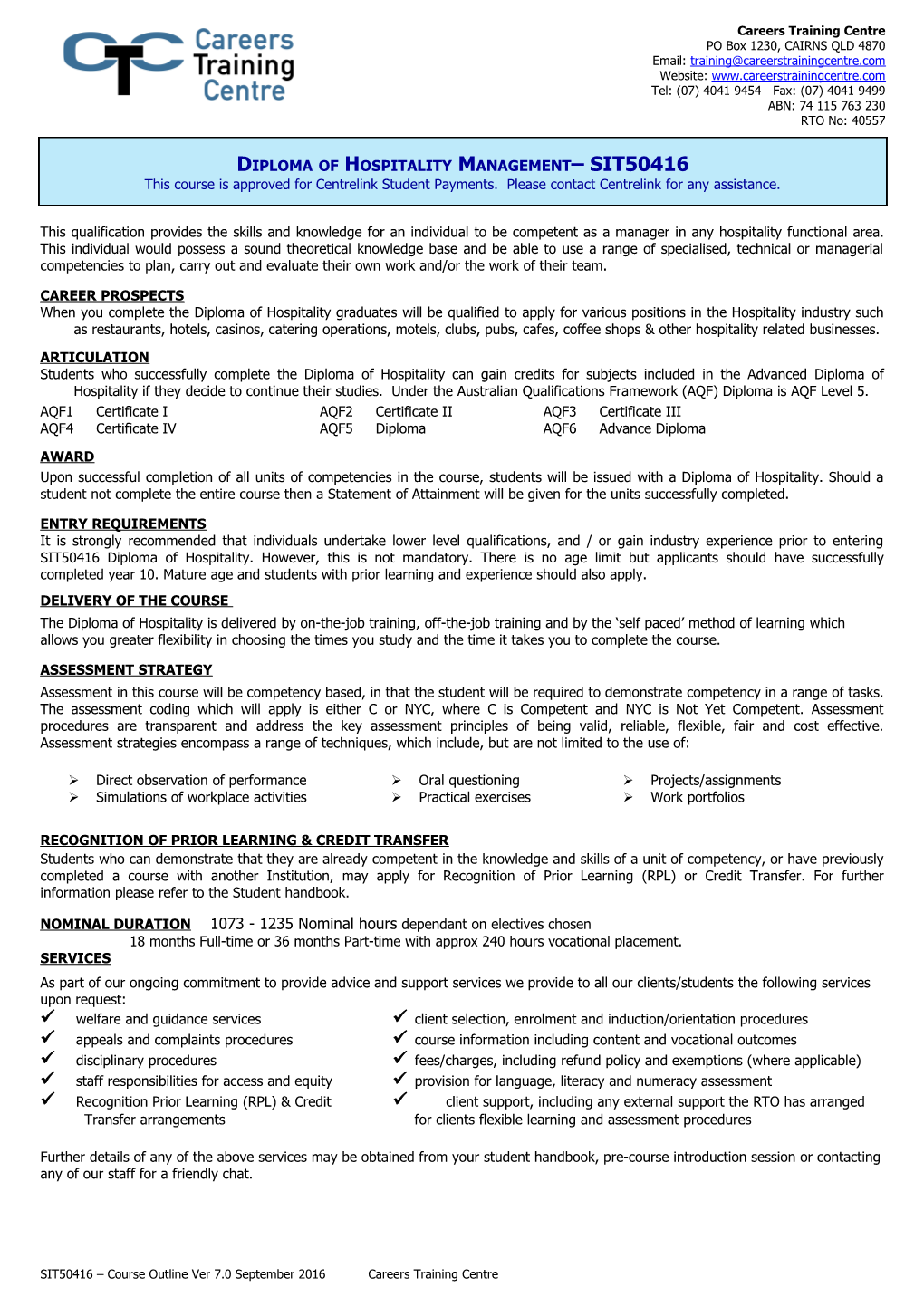 Certificate Ii in Hospitality Sit20207