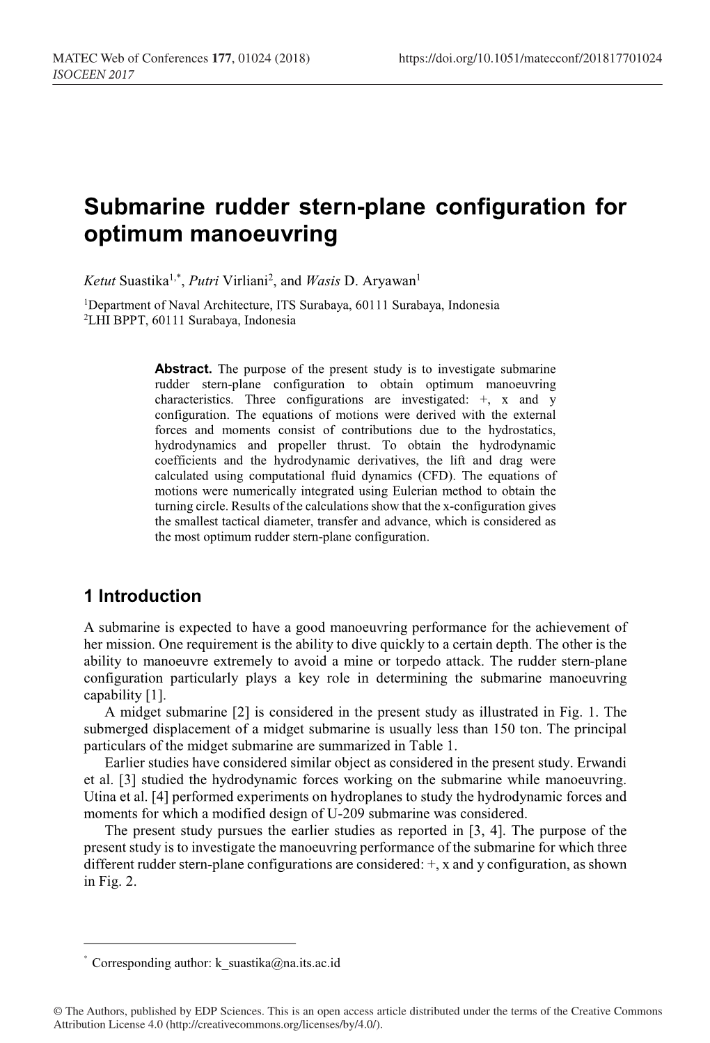 Submarine Rudder Stern-Plane Configuration for Optimum Manoeuvring