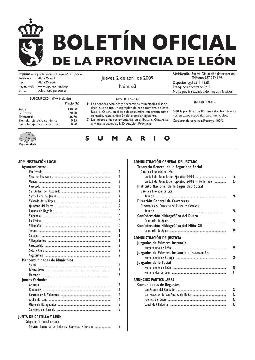 Boletín Oficial De La Provincia De León