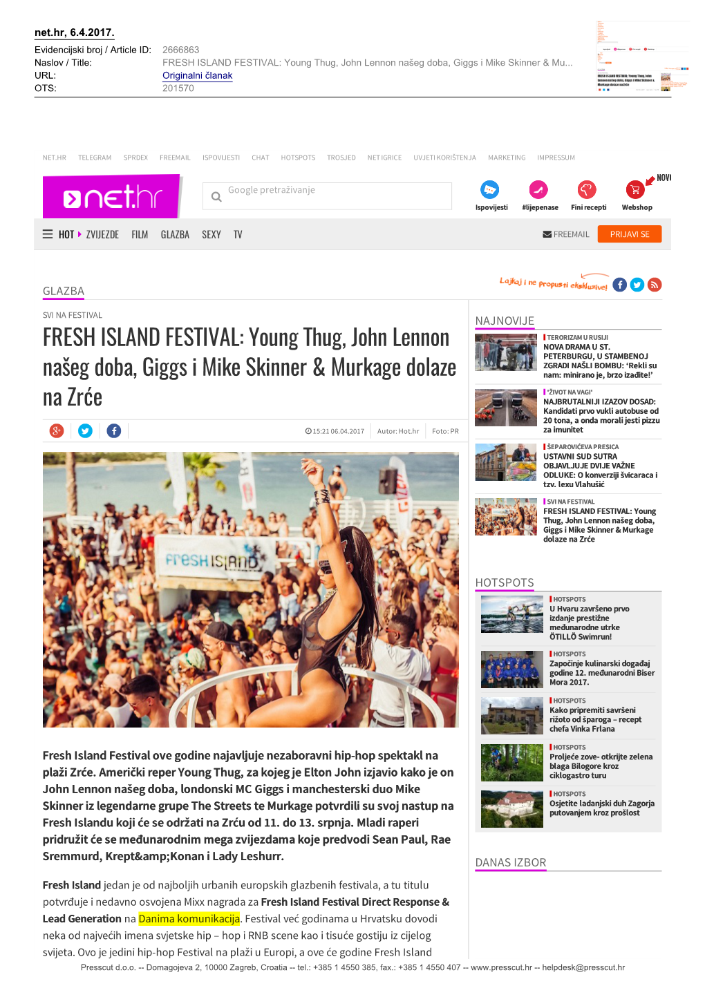 FRESH ISLAND FESTIVAL: Young Thug, John Lennon Našeg Doba, Giggs I Mike Skinner & Mu