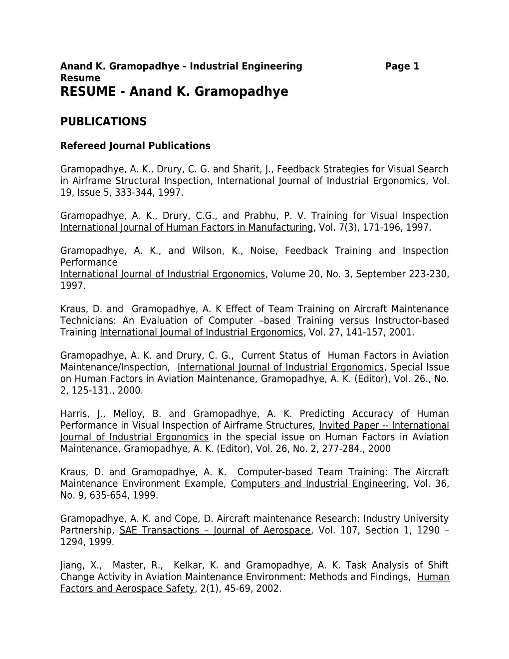 Anand K. Gramopadhye - Industrial Engineering Page 1