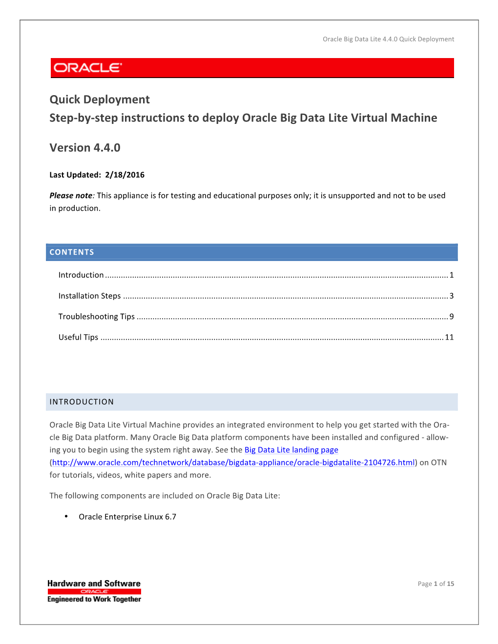 By-‐Step Instructions to Deploy Oracle Big Data Lite