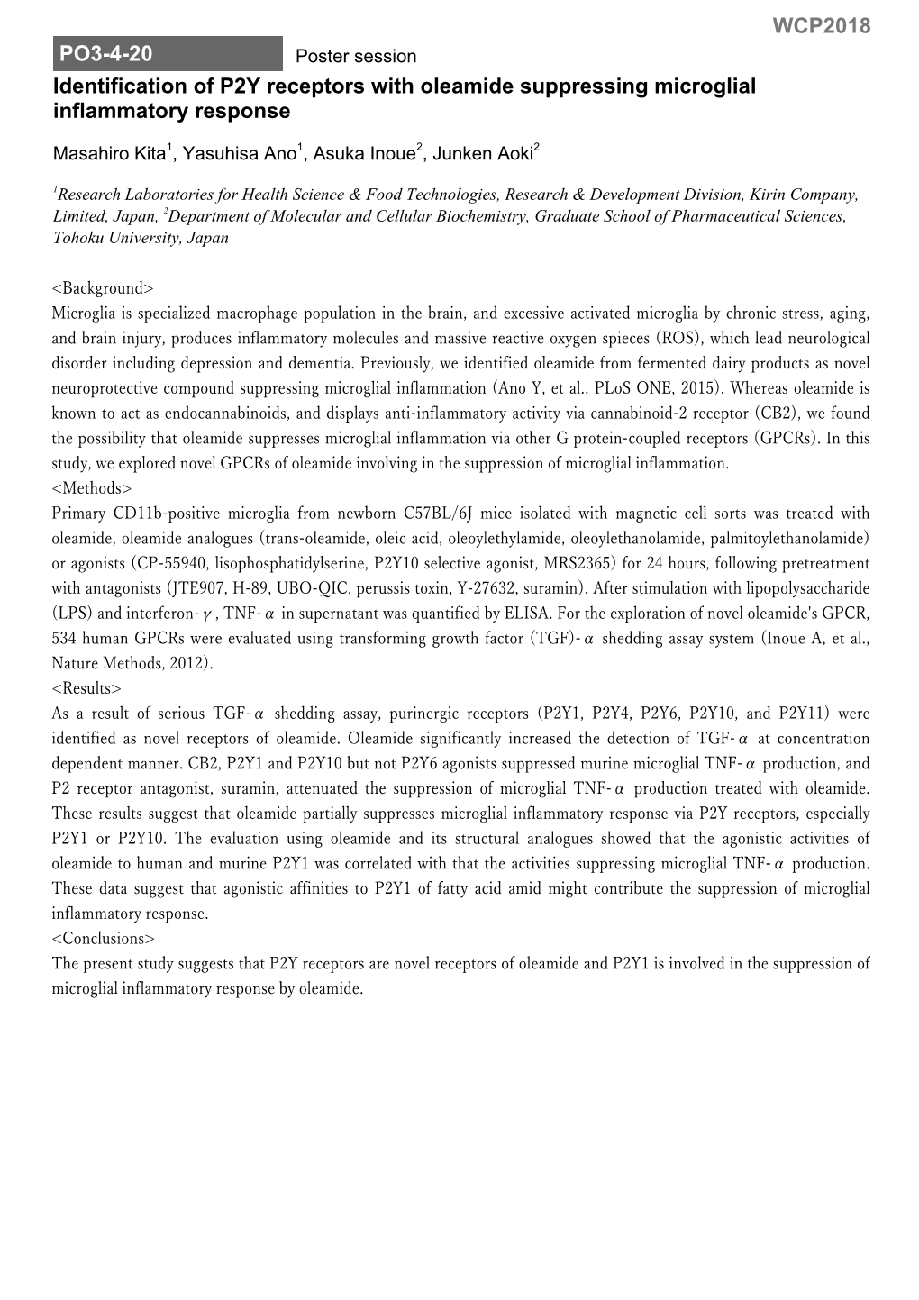 Identification of P2Y Receptors with Oleamide Suppressing Microglial Inflammatory Response