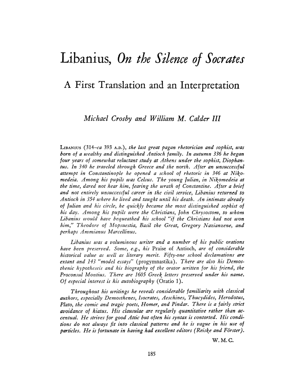 Libanius, on the Silence of Socrates