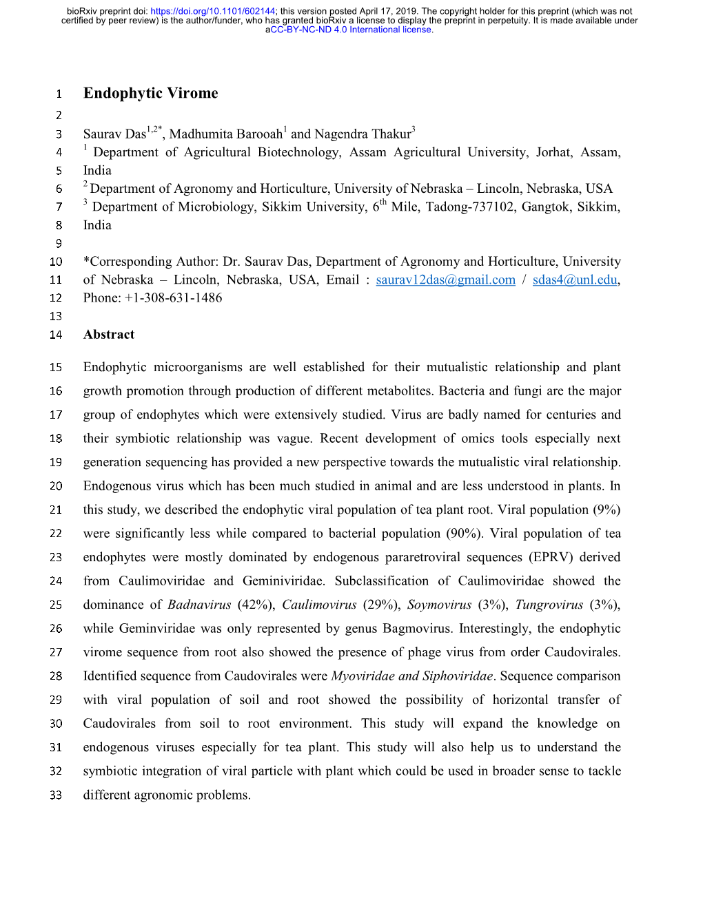 Endophytic Virome