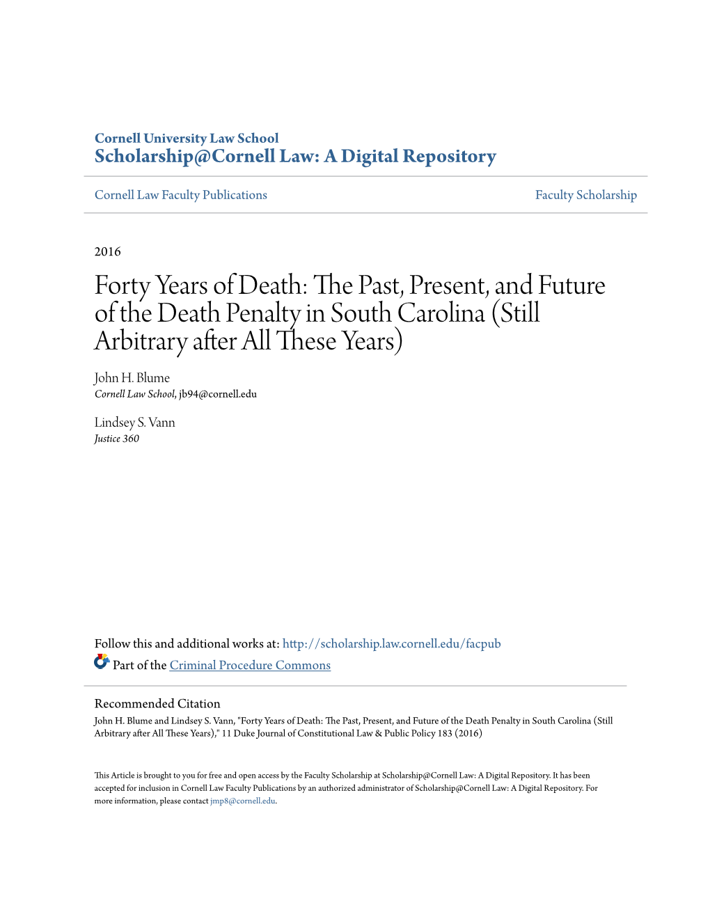 The Past, Present, and Future of the Death Penalty in South Carolina (Still Arbitrary After All These Years)