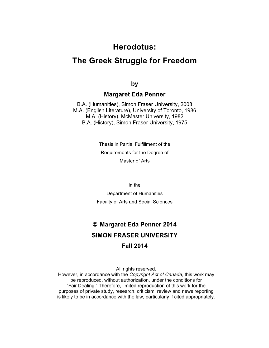 Herodotus: the Greek Struggle for Freedom