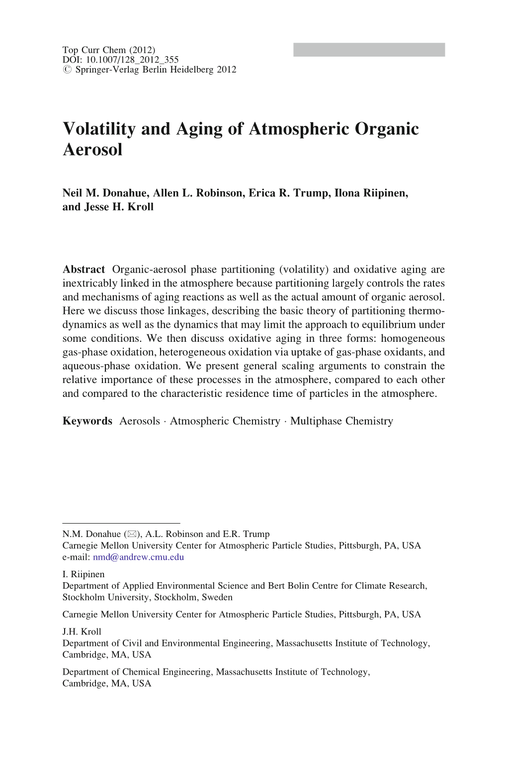 Volatility and Aging of Atmospheric Organic Aerosol