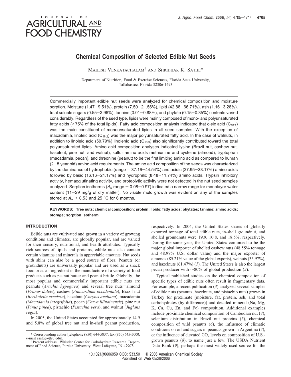 Chemical Composition of Selected Edible Nut Seeds