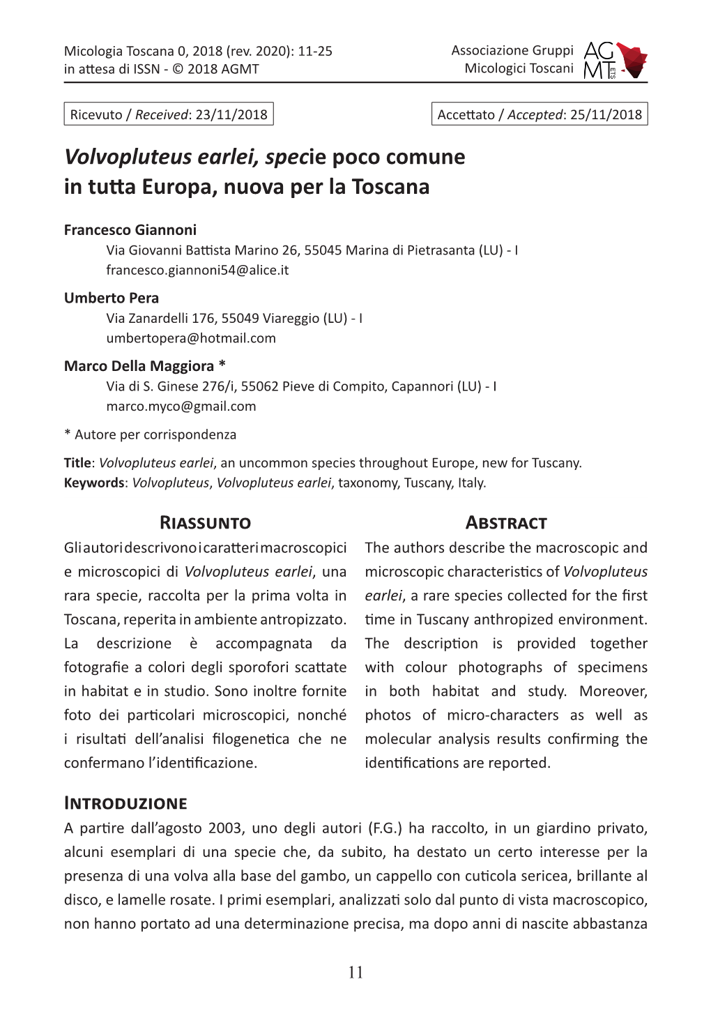 Volvopluteus Earlei, Specie Poco Comune in Tutta Europa, Nuova Per La Toscana