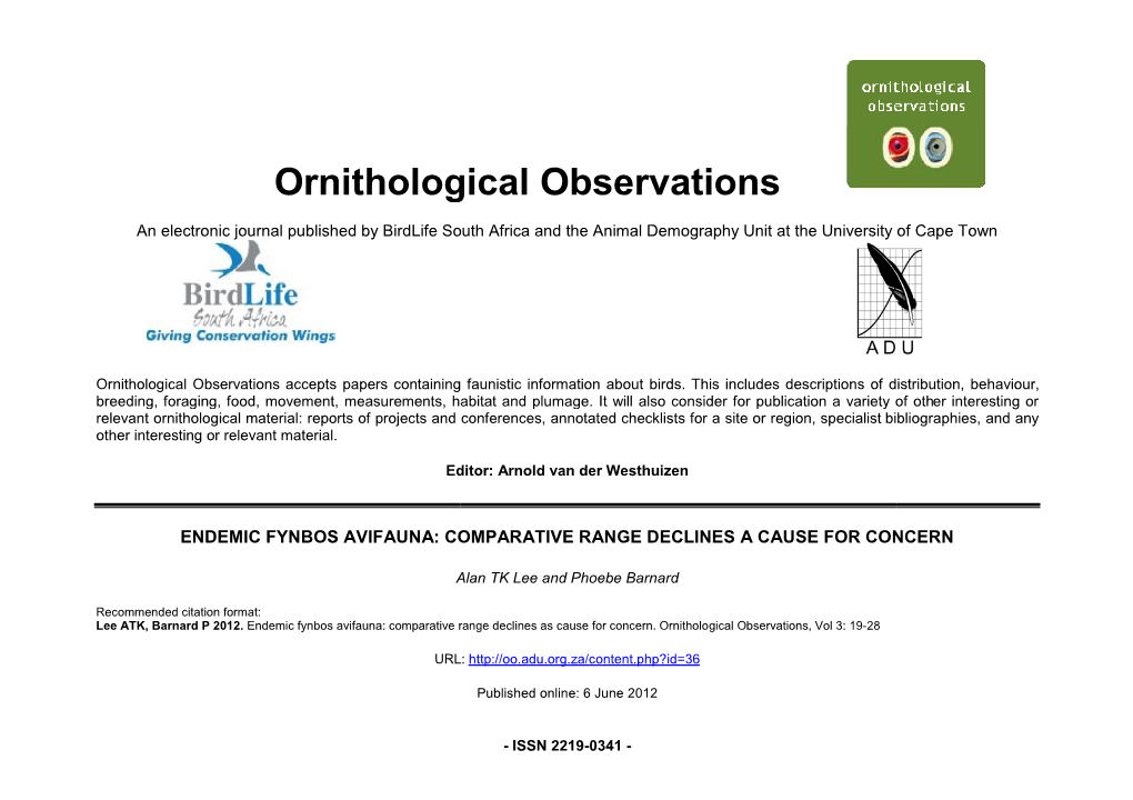 Range Change in Fynbos Endemic Birds Final.Docx