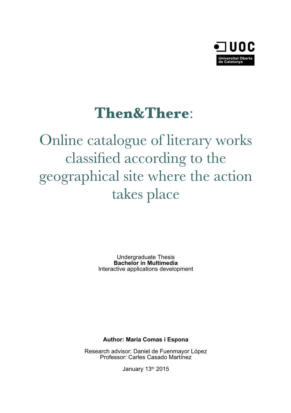 Then&There : Online Catalogue of Literary Works Classified