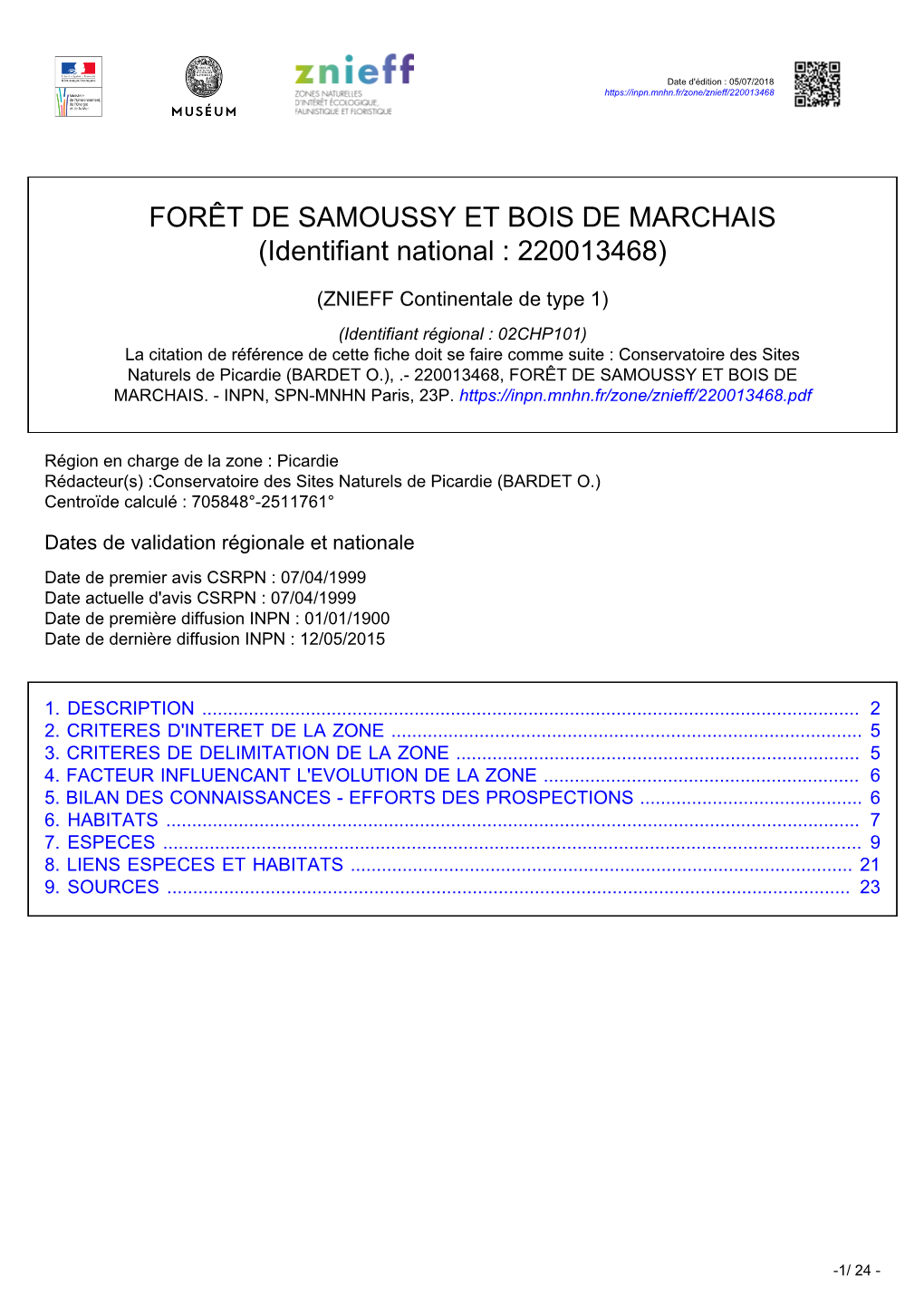 FORÊT DE SAMOUSSY ET BOIS DE MARCHAIS (Identifiant National : 220013468)