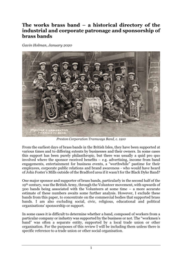 The Works Brass Band – a Historical Directory of the Industrial and Corporate Patronage and Sponsorship of Brass Bands