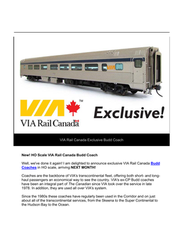 VIA Rail Canada Exclusive Budd Coach New!