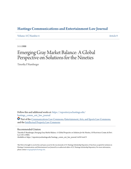 Emerging Gray Market Balance: a Global Perspective on Solutions for the Nineties Timothy P