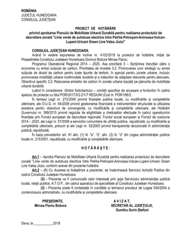 România Judeţul Hunedoara Consiliul Județean Proiect
