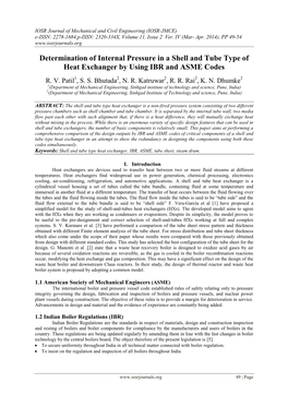 Determination of Internal Pressure in a Shell and Tube Type of Heat Exchanger by Using IBR and ASME Codes