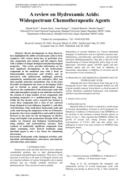 A Review on Hydroxamic Acids