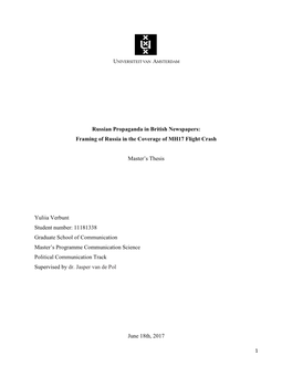 Russian Propaganda in British Newspapers: Framing of Russia in the Coverage of MH17 Flight Crash