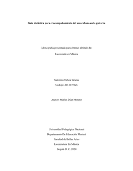 Guía Didáctica Para El Acompañamiento Del Son Cubano En La Guitarra