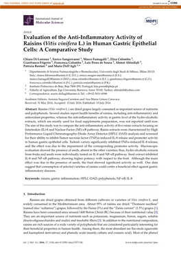 Vitis Vinifera L.) in Human Gastric Epithelial Cells: a Comparative Study